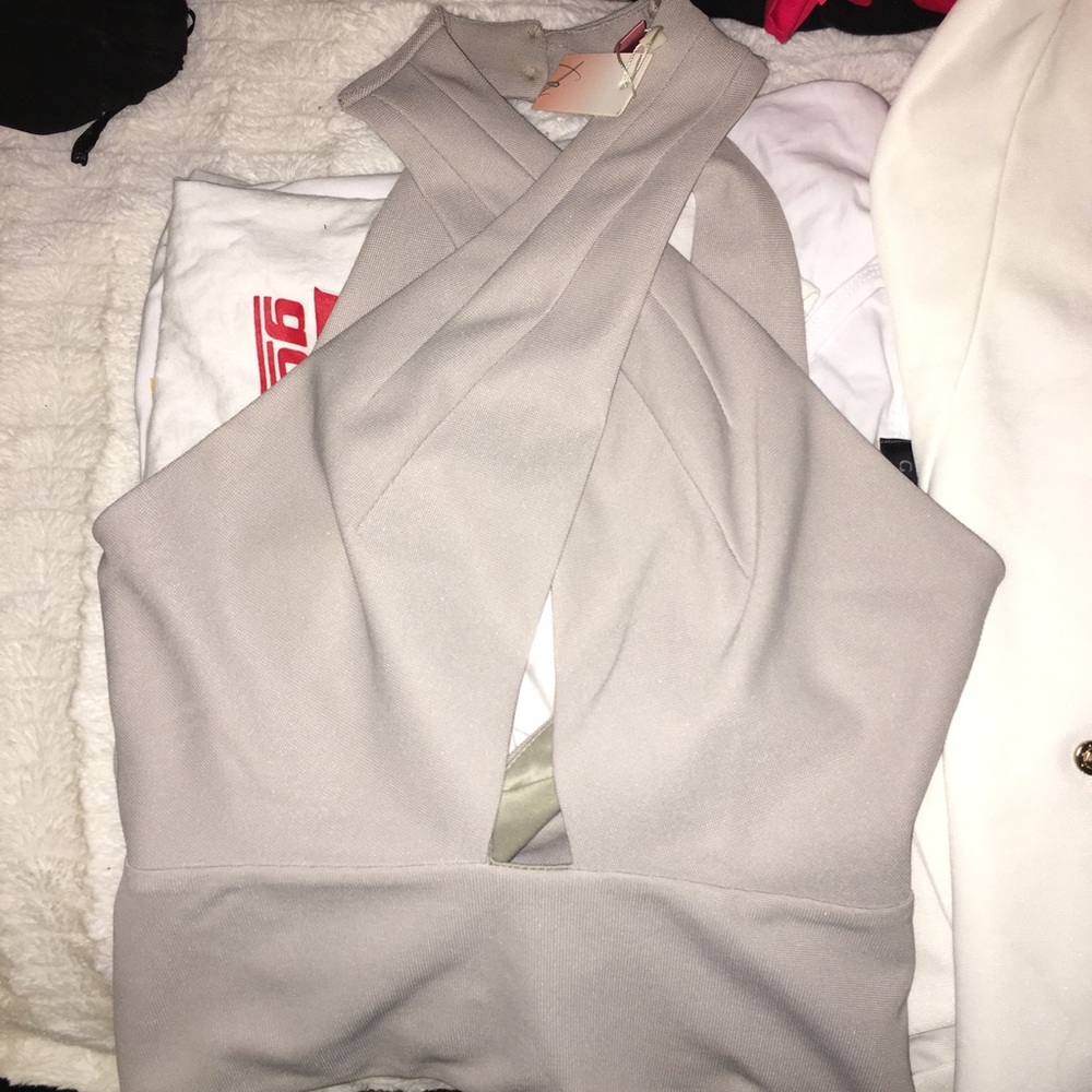 Gray Criss Cross Wrap Crop Tank